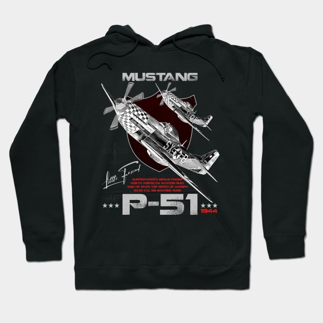 P51 Mustang WW2 Fighter Aircraft Hoodie by aeroloversclothing